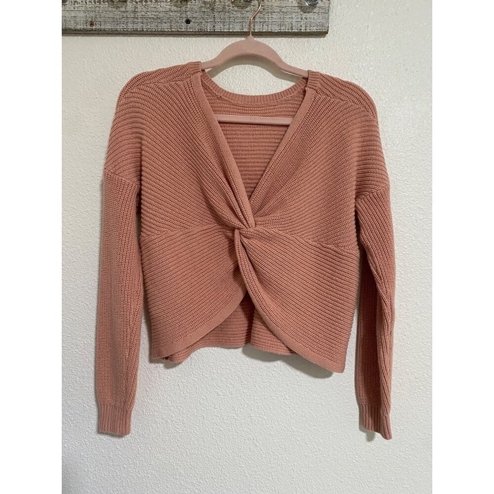 Hollister Women's  Pink Twist Front Knit Sweater Crop Knit Sz Medium Preppy